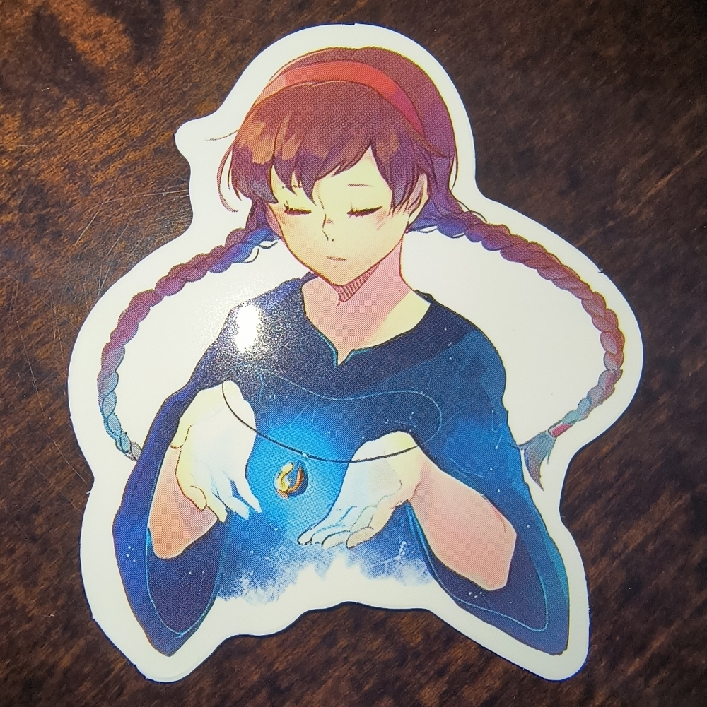 Mystical Girl Sticker — Blue & Purple Illustration
